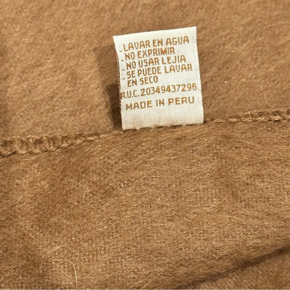 Alpaca Cusqueno Peruvian Alpaca Wool Scarf Camel Brown Fringe Made in Peru
